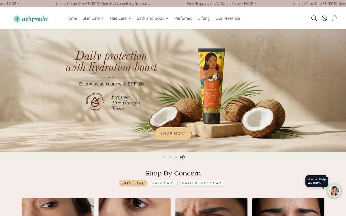 Ashpveda website built by Hitori Tech, desktop view
