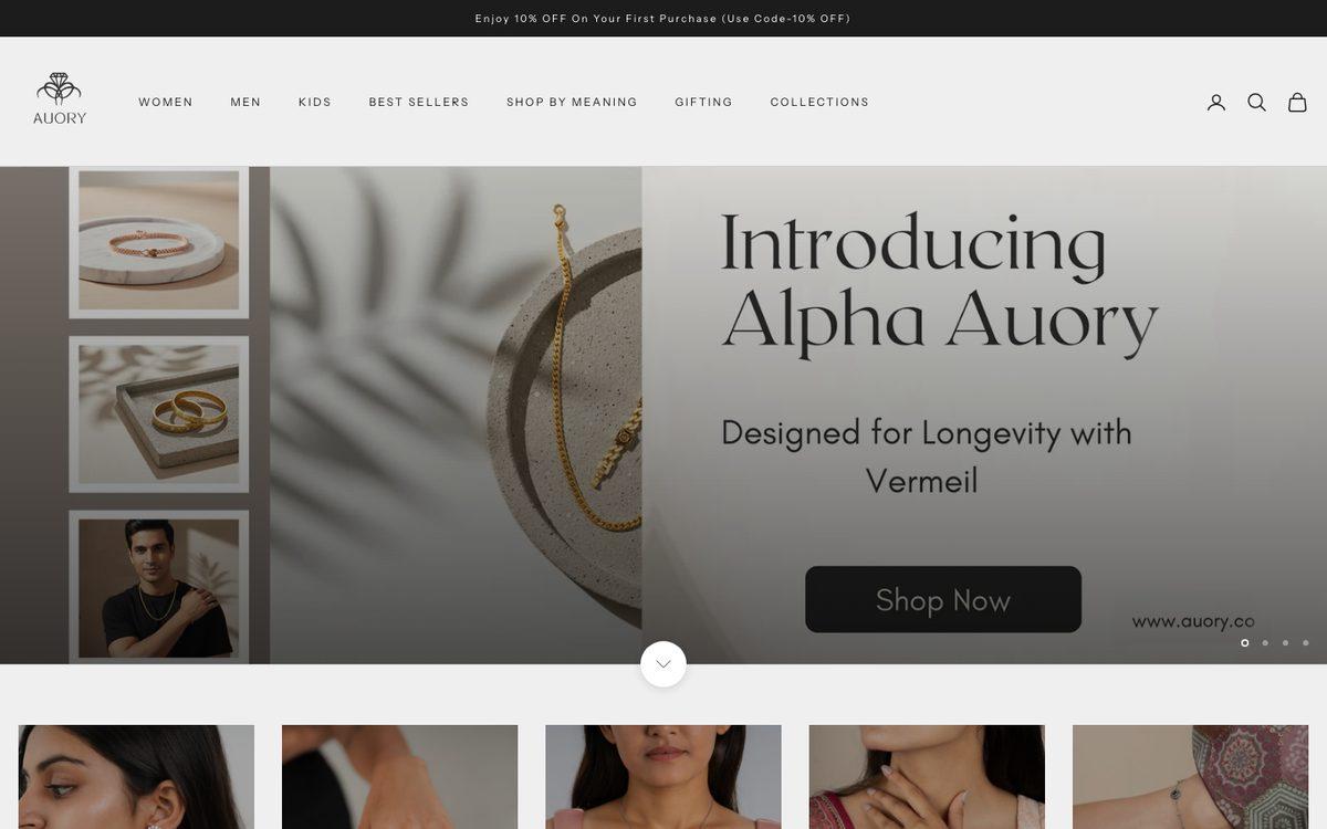 Auory website built by Hitori Tech, desktop view