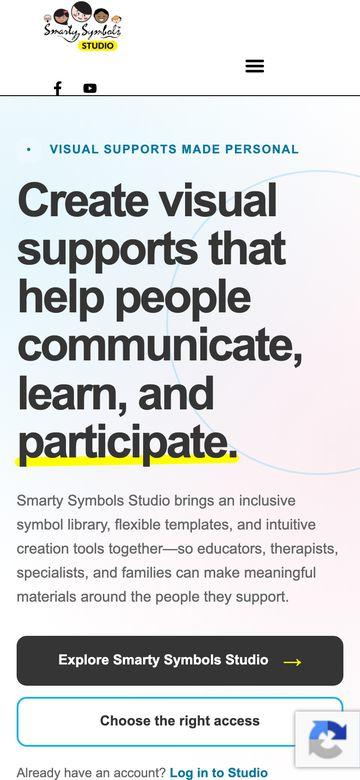 Smarty Symbols website, mobile view