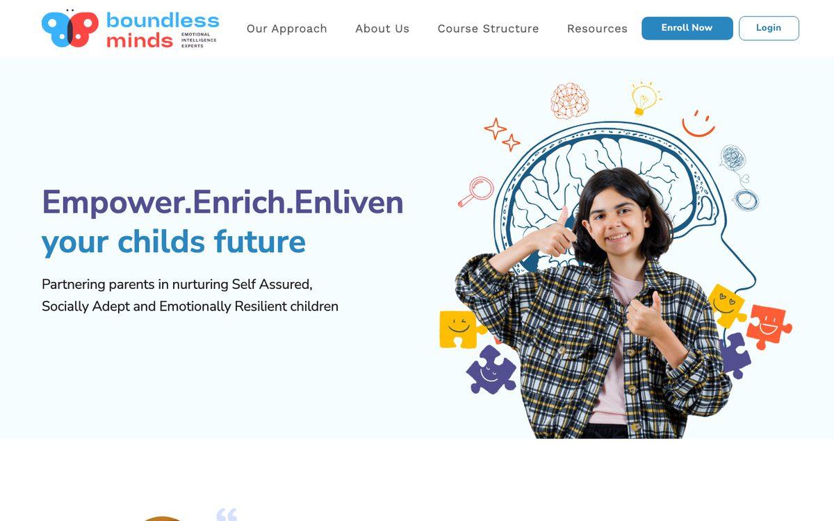Boundless Minds website built by Hitori Tech, desktop view