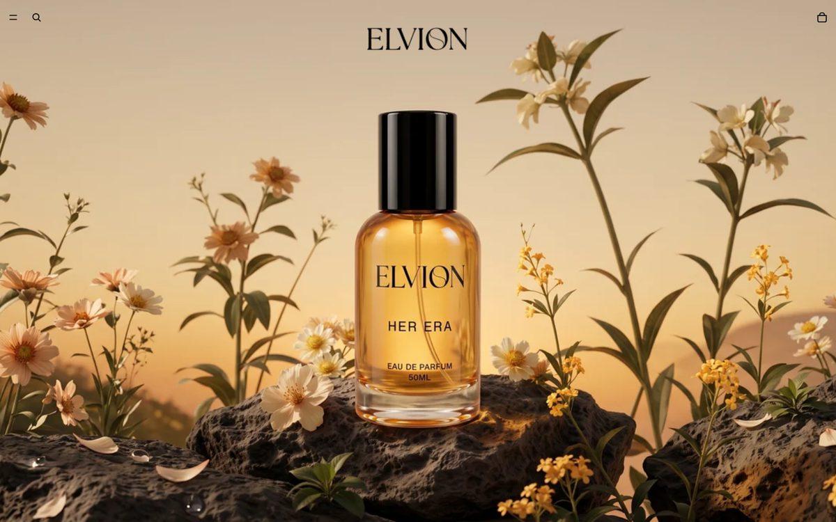 Elvion Parfums website built by Hitori Tech, desktop view