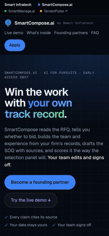 Smart Compose.ai website, mobile view