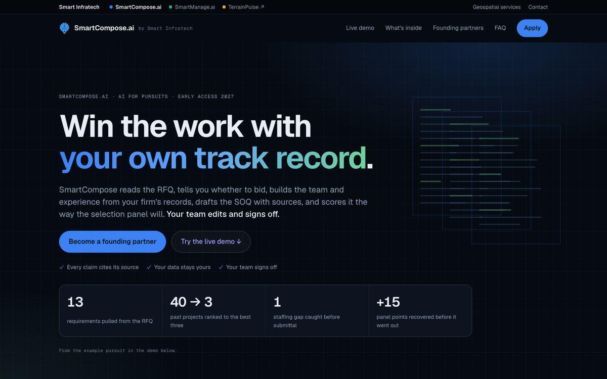 Smart Compose.ai website built by Hitori Tech, desktop view