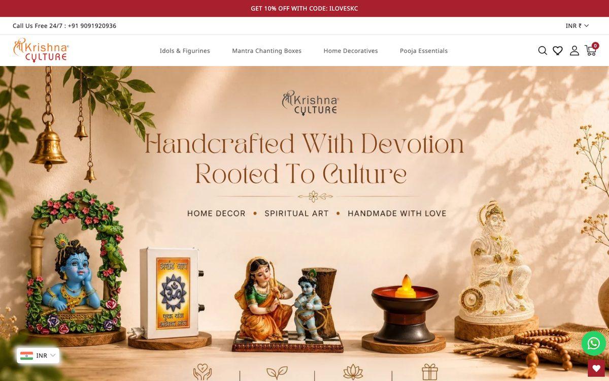Sri Krishna Culture website built by Hitori Tech, desktop view