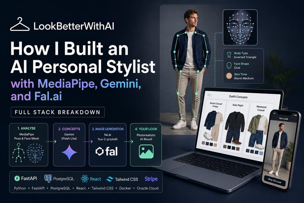 AI personal stylist app architecture showing computer vision, outfit generation, and product validation pipeline