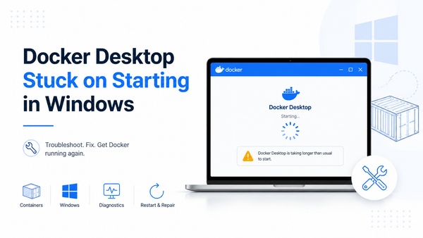 “Starting” in Windows, the issue is usually caused by a broken WSL2 backend